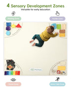 Baby Play Mat, Unique Crawling Mats with 4 Sensory Development Zones for Motor Skills, 50''x50'' Playpen Mats with Non-Slip Cushioned that Fits Nicely Into Any Playroom, Beige