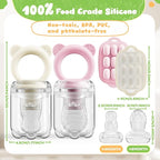 Bear Baby Fruit Food Feeder & Mini Freezer Nibble Tray Combo, 2 Pack Breastmilk Popsicle Molds for Baby Teething Relief, BPA Free Silicone Feeder for Safe Infant Self Feeding, Dishwasher Safe