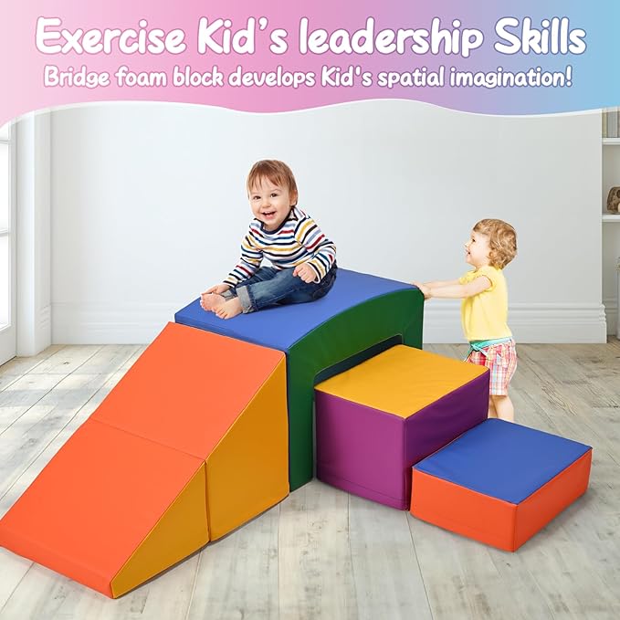 SURPCOS Foam Climbing Blocks for Toddlers - Soft Play Set for Toddlers 1-3 - Climbing Toys - Baby Climbing Gym - Great for All Ages (6 Pc Colorful Soft Play Area Set)