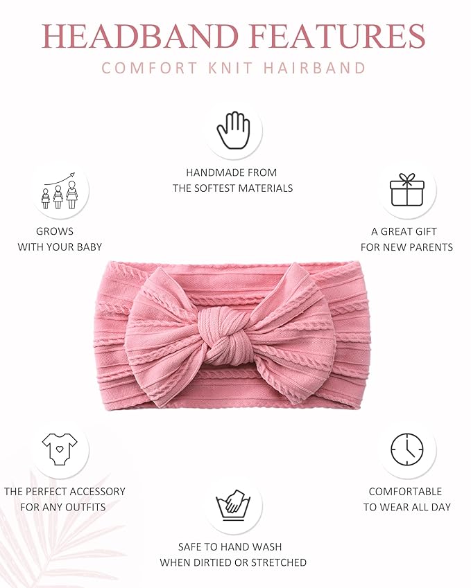 jollybows 8pcs Nylon Headbands for Baby Girls Infant Baby Bows Newborn Hairbands Toddler Hair Bow Elastics Head Wraps