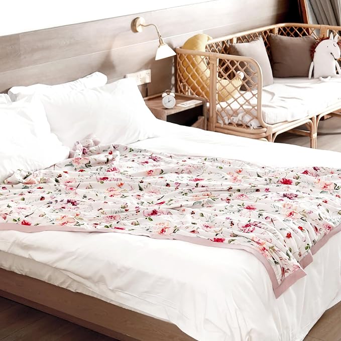 GRSSDER Cotton Muslin Quilt Blanket - Silky Soft and Breathable Kids' Throw Blanket, Oversized Muslin Blankets for Newborns, Toddlers & Kids, 6 Layers Reversible Design for All Seasons, 55" x 69"