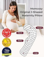 Momcozy Body Pillow for Pregnancy, J Shaped Pregnancy Pillows for Side Sleeping, Soft Maternity Pillow with Jersey Cotton Cover for Head Neck Belly Support, Pink