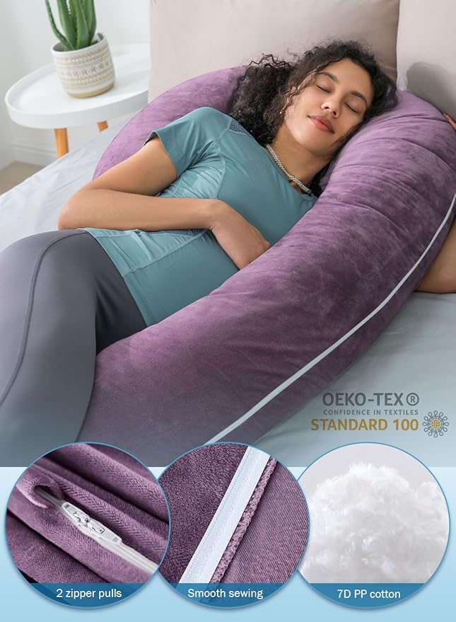 INSEN Pregnancy Pillow,Maternity Body Pillow with Velvet Cover,C Shaped Body Pillow for Sleeping (Cozy Velvet-Lavender)