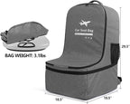 LUXJA Car Seat Travel Bag, Airplane Bag with Padded Backpack Straps and Adjustable Waist Straps for Travel (Fits Most Major Car Seat), Gray