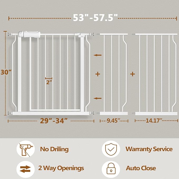 Fairy Baby Extra Wide Baby Gates 53-57.5 inch, Auto Close Child Safety Gates for Stairs Banister Doorways Hallway,Indoor Safety Child Gates for Kids or Pets