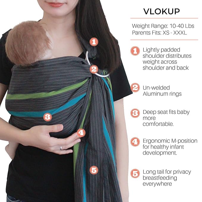 Ring Sling Baby Carrier, Soft Linen Cotton Baby Sling Carrier Newborn to Toddler, Baby Wrap Carrier for Plus Size Parents, Perfect Shower Gift, Grey