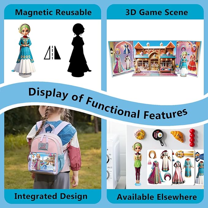 Yuzee Paper Dolls Stickers - Magnetic Dress Up Dolls for Girls - Toddler Travel Toys - 1 Paper Doll and 33 Clothing Accessories with 3D Magnetic Game Scene, Foster Creativity and Imagination