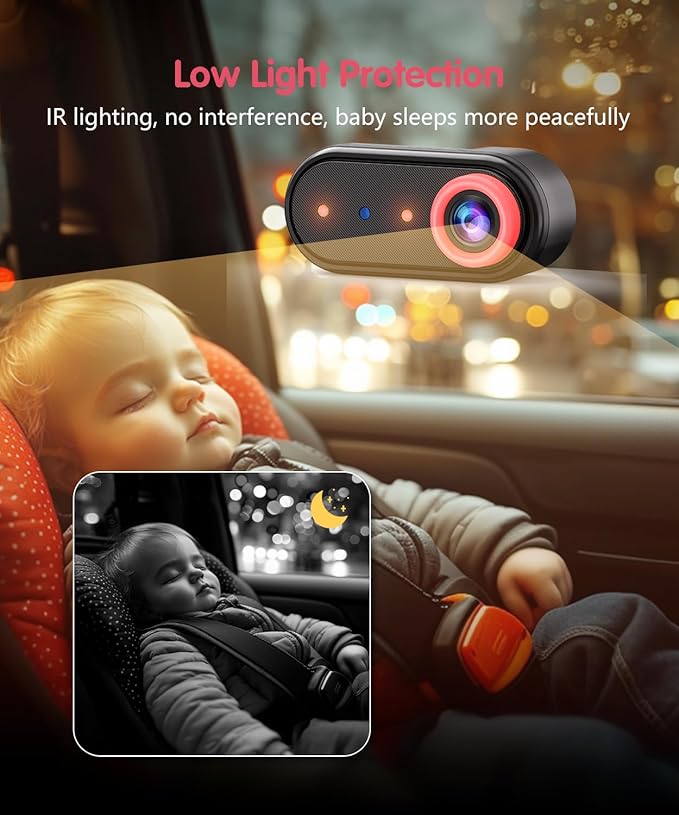BM5PRO 7.2" Dual Camera Baby Monitor, 1080P HD Display for 2 Kids, Night Vision, Easy Install Car Baby Monitor, Ideal Gift, Rear Seat Safety for Babies & Pets