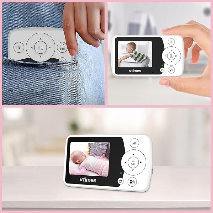 Baby Monitor with 2 Cameras, 2.4" LCD Screen Video Baby Monitor No WiFi Night Vision VOX Mode Alarm and 1000ft Range, Peace of Mind for New Parents
