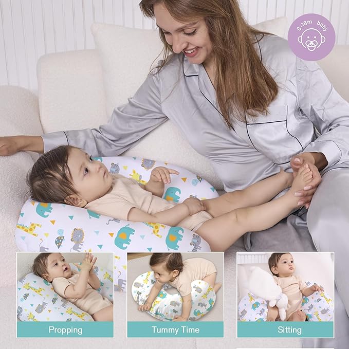 Little Grape Land Nursing Pillow for Infants, Breastfeeding Pillows, Baby Support Pillow for Nursing, Bottle Feeding, Tummy Time with Machine Washable Cover & Breathable Filling (Woodland Animals)
