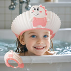 Baby Shower Cap Shield, Shower Cap for Kids, Visor Hat for Eye and Ear Protection for 0-9 Years Old Children, Cute Little Dinosaur Shape Makes The Baby Bath More Fun (Pink)