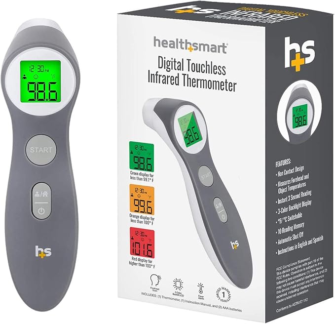HealthSmart Digital Thermometer for Adults and Children, Forehead Infrared Temperature Gun to Test Objects or Air