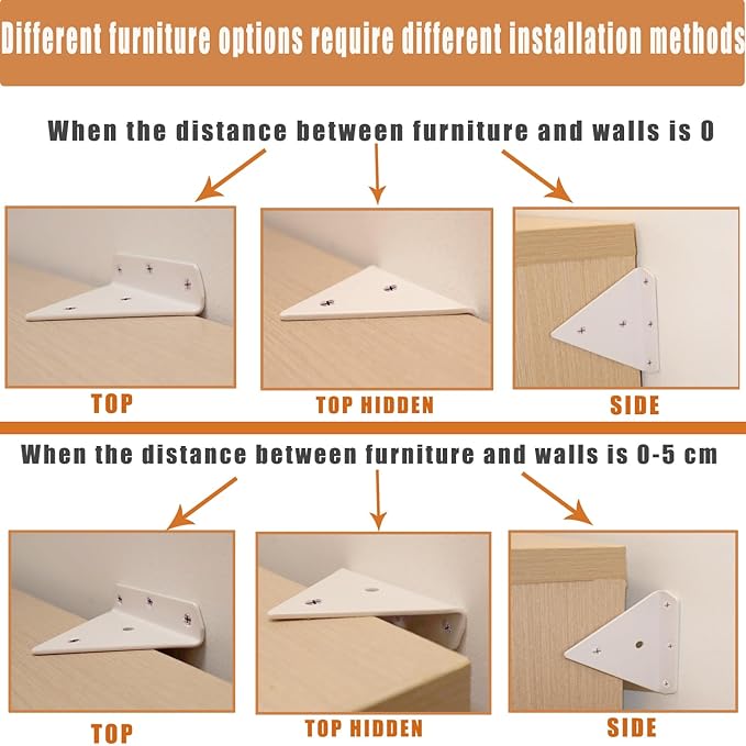 Furniture Anchors for Baby Proofing Heavy Duty Bracket Drywall Anchors Securing 1000 lbs Multiple Installation Options Keep Baby Pet Safety from Falling Furniture 4 Pack White Wall Anchors