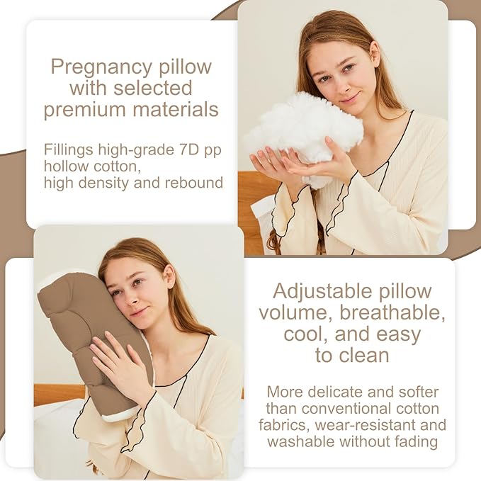 Pregnancy Pillow for Sleeping, Maternity Pillow, Faux Fur Luxury Maternity Pillow Support for Back, Legs, Belly, HIPS,Brown