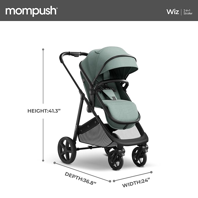Mompush Wiz 2 in 1 Baby Stroller with Bassinet Mode, Convertible Infant Stroller for Newborn and Toddler with Reversible Seat and Large UPF 50+ Canopy