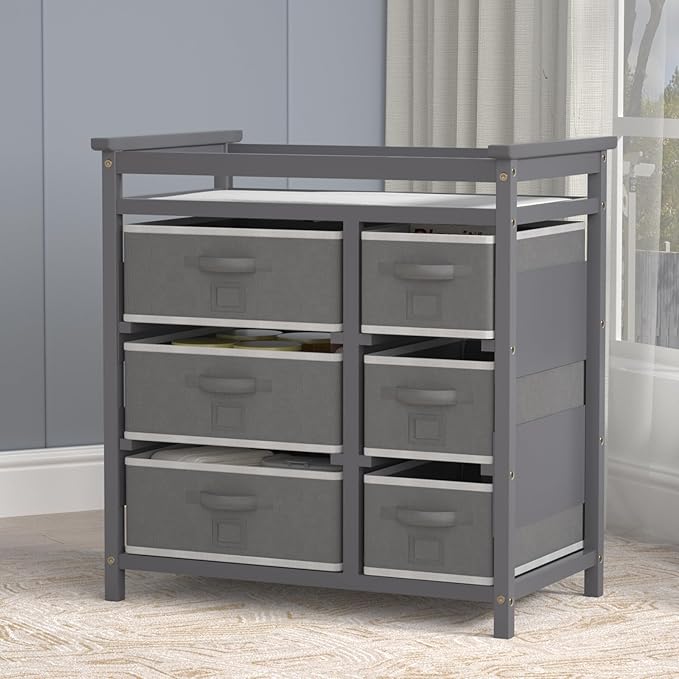 KORIMEFA Modern Baby Changing Table, Diaper Changing Table, with 6 Storage Drawers and Changing Pad, Grey