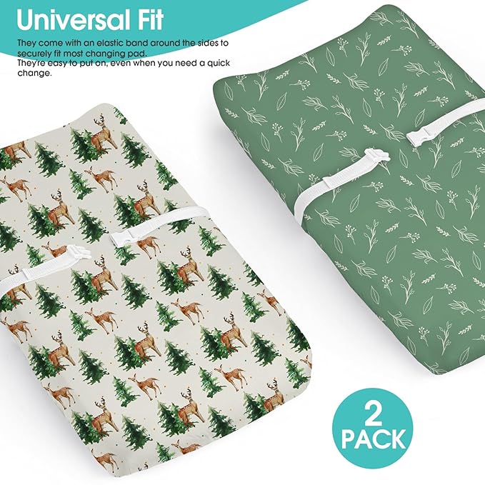 BROLEX Changing Pad Covers for Baby: Boy Girls Ultra Stretchy Soft 2 Pack,Sika Deer Foliage