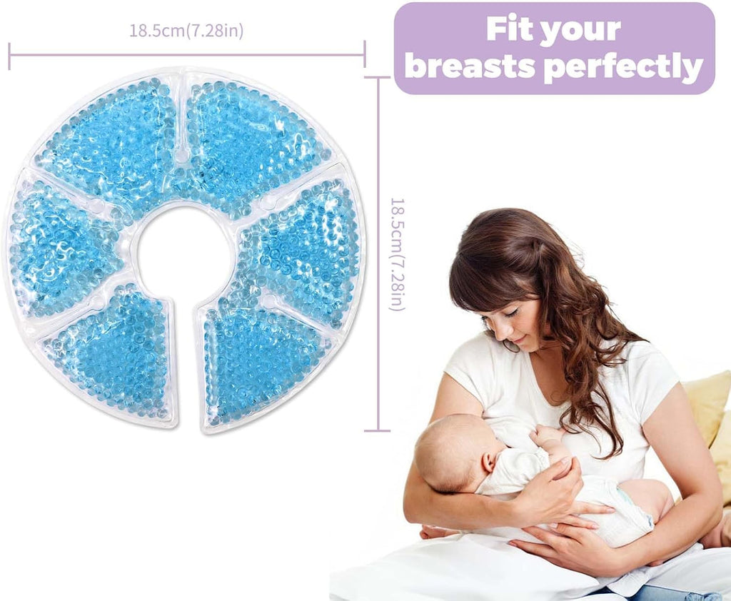 Breast Therapy Ice Packs, Hot and Cold Breast Pads, Breastfeeding Essentials Large Gel Bead Packs for Moms, 2 Pack (Blue, M)