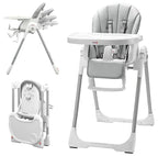 KÜB 3-in-1 Foldable Baby High Chair | Multifunctional Infant High Chairs for Babies and Toddlers | Removable Seat & Tray Easy Clean | 7 Height & 4 Recline Adjustable | 2 Locking Wheels (Grey)