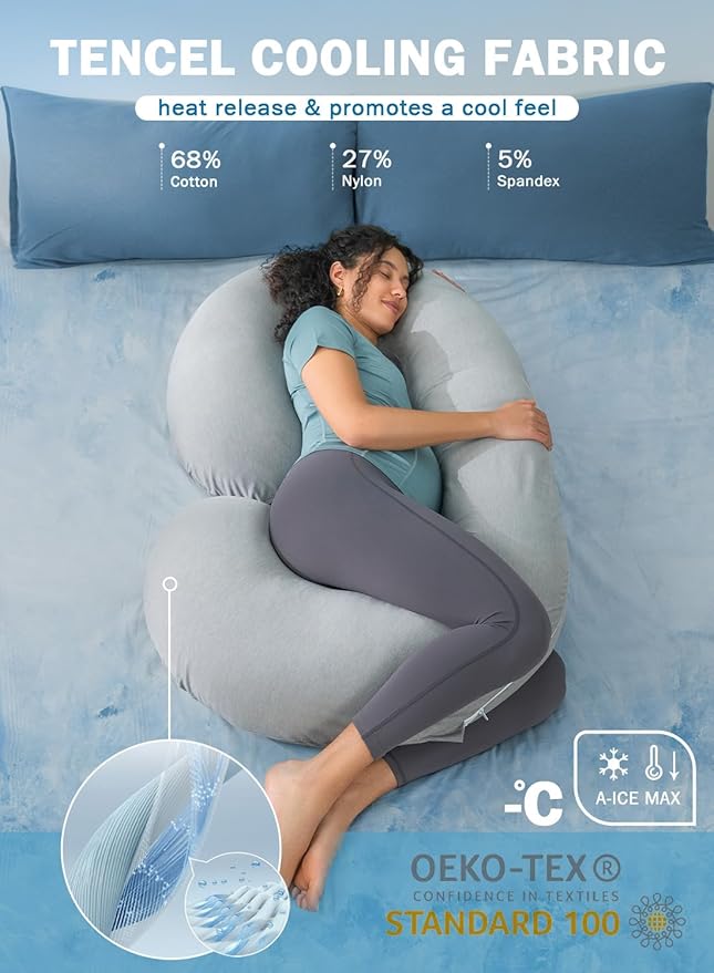 INSEN Cooling Pregnancy Pillow, Maternity Pillow with Soft Tencel Cover,C Shaped for Pregnant Women and Side Sleeping (Cooling Tencel-Rock Grey)