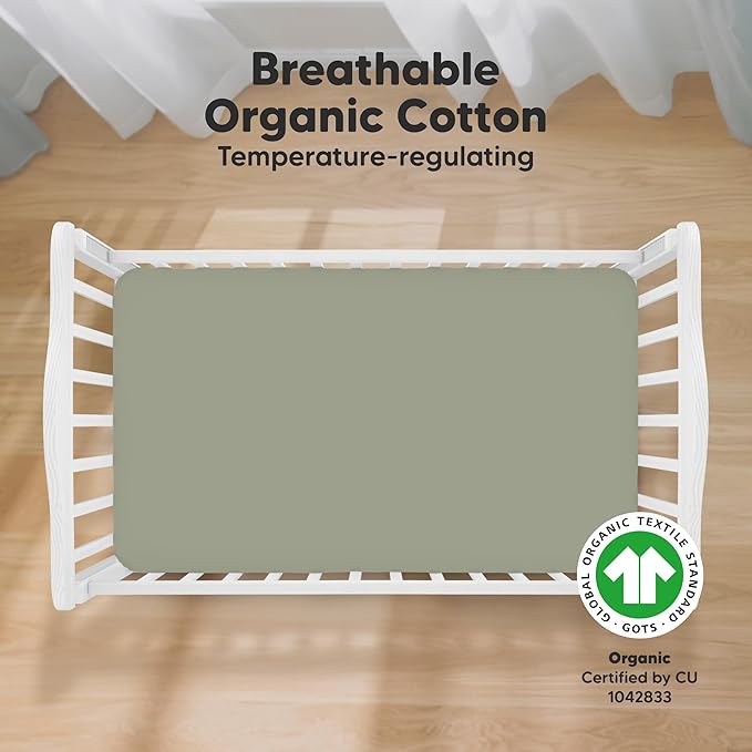KeaBabies 2-Pack Organic Crib Sheets for Boys, Girls - 52x28 Fitted Crib Mattress Sheet Neutral, Breathable Jersey Cotton Cover for Baby Bed, Toddler Mattress, Soft & Cute Prints (Lichen)