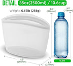 Premium Platinum Silicone Reusable Food Storage Bag 10.6 Cup (84 fl oz), Airtight Zip Lock Bags for Food, BPA-Free Silicone Freezer Bags, Microwave Safe Sous Vide Container, White