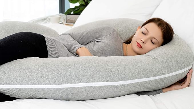 INSEN Pregnancy Pillow for Sleeping, Maternity Pillow with Jersey Cotton Cover,C Shaped Body Pillow for Pregnant Women(Grey Jersey)