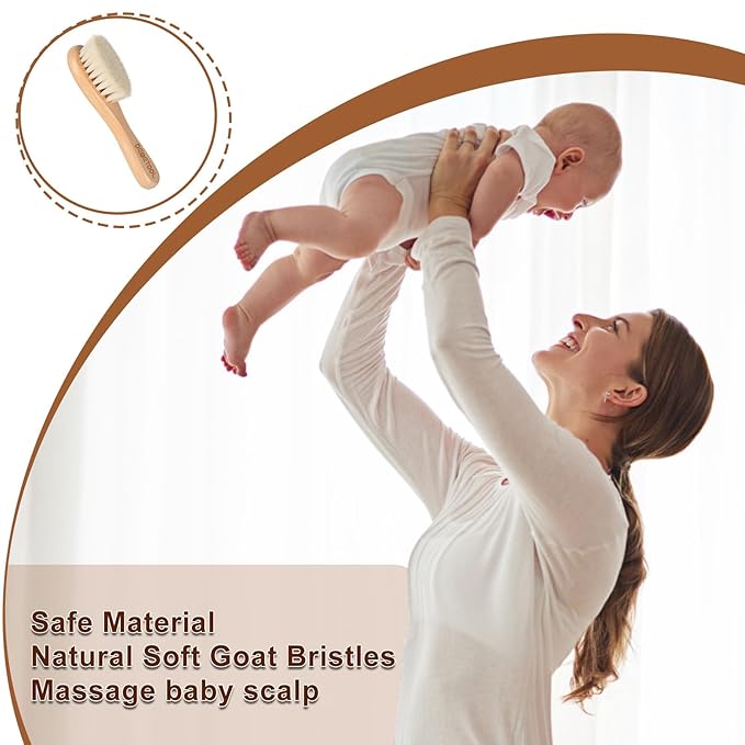 Baby Hair Brush, 2 Packs - Natural Wooden Brush with Premium Goat Bristle, Ideal for Newborns & Toddlers, Promotes Healthy Hair Growth, Prevents Scalp Irritation, Off-white