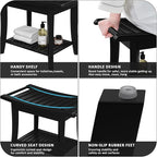 Zhuoyue Bamboo Shower Stool Bench Waterproof with Storage Shelf for Shaving Legs or Spa Bath Seat in Bathroom & Inside Shower for Adults Seniors Elderly (24 x 13.4 x 18.5 inches+Black)