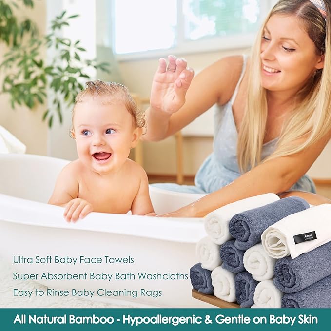 Baby Washcloths 12 Pack, 10x10 inch Ultra Soft Small Wash Cloths for Face and Body, Gentle & Safe White Face Towels on Sensitive Skin, Baby Essentials Shower Gifts for infant Kid Toddler Children