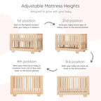 dadada Spirit 8 in 1 Convertible Crib to Toddler Bed & Floor Bed, Made in Italy, Greenguard Gold Certified, Adjustable Mattress Heights (Natural)