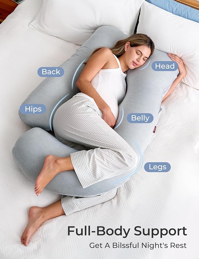 Momcozy Pregnancy Pillows with Cooling Cover, U-Shaped Full Body Maternity Pillow for Side Sleepers 57 Inch - Support for Back, Hip, Belly, Legs for Pregnant Women