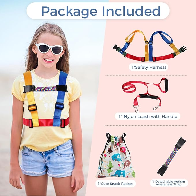 Safety Harness Leash for Big Kids with Autism and Special Needs (6-12 yrs), Child Adjustable Elopement Harness with Emergency Handle and Tether, Keep Active Autistic/ADHD Kids Safe and Free Outdoors