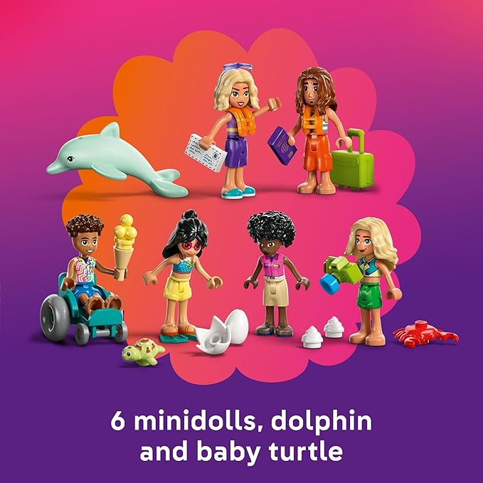 LEGO Friends Family Vacation Beach Resort Pretend Play Building Toy - Adventure Storytelling Playset with Dolphin Toys and Sea Turtles - Creative Birthday Gift Idea for Girls & Boys, 8+ - 42673
