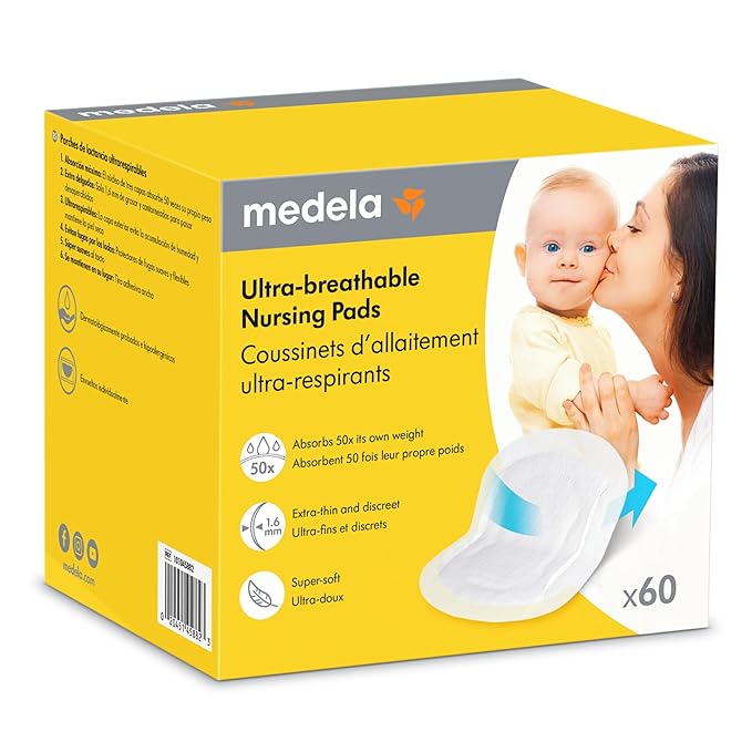 Medela Ultra-Breathable Nursing Pads, Highly Absorbent, Super Soft, Discreet Design for Comfortable Wear, Pack of 60