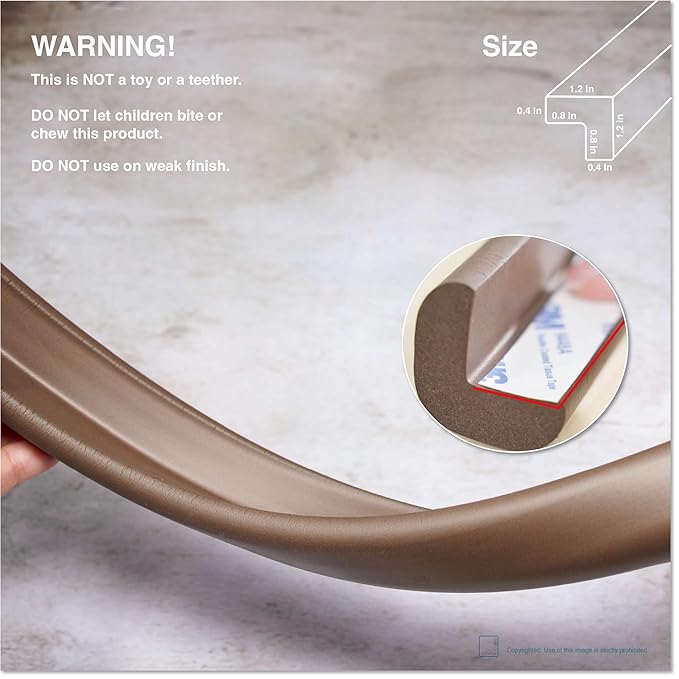 Roving Cove HeftyFit Edge Protector for Baby Proofing (12ft Large Edge Only), Heavy-Duty Soft Rubber Foam Furniture Edge Bumper Guard, Desk Edge Cushion, Wall Corner Covers, 3M Adhesive, Coffee Brown