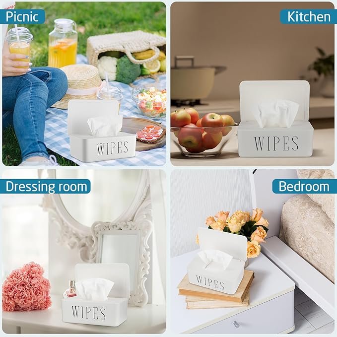 3 Pcs Large Baby Wipes Dispenser Refillable Wipe Holder with Lid Toilet Wipes Container for Bathroom Tissue Paper Storage Box for Home Office Cars (White,Small)