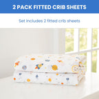 Delta Children Fitted Crib Sheets for Girls and Boys - Crib Sheet for Standard Crib and Toddler Mattresses - 28x52 Inch (Pack of 2), Space Exploration