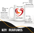 Personalized Coffee Mug 15 Oz, Custom Picture Text or Logo Ceramic Mug, Customized Gift for Men & Women, Taza Personalizada with Photo and Words, Customizable Large Tea Cup | White