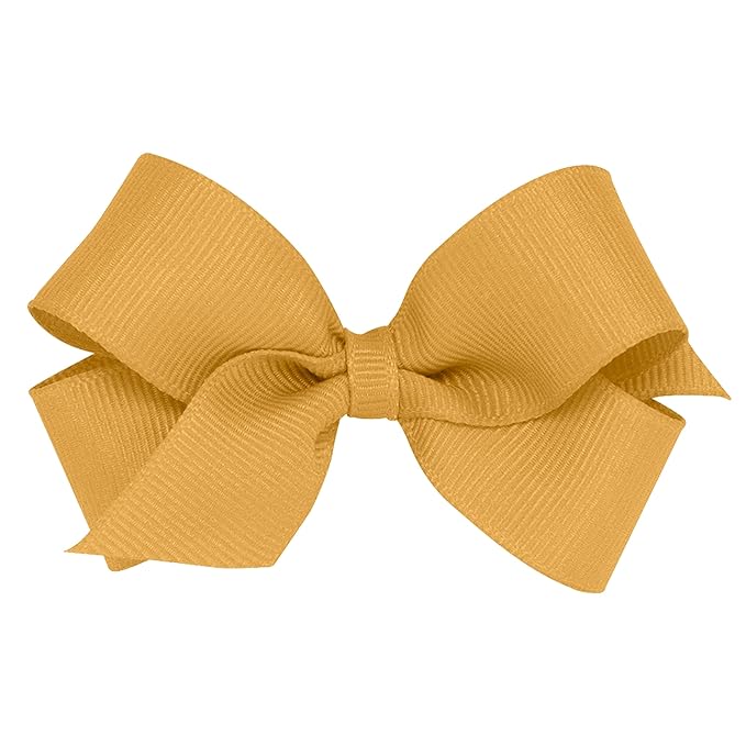 Wee Ones Girls' Plain Wrap Classic Grosgrain Hair Bows on a WeeStay No-Slip Hair Clip, Handmade, Mini, Old Gold