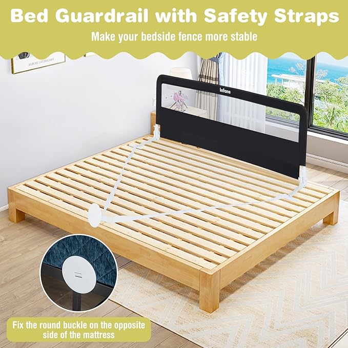 INFANS Bed Rail for Toddlers, 58" Foldable Safety Baby Crib Rail Fit for Kids Twin, Extra Long Swing Down Bed Guardrail for Convertible Crib, Queen, Full, King Mattress Side Guard (Black)