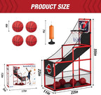 Basketball Arcade Game Indoor Outdoor, Kids Basketball Hoop with 4 Balls & Pump, Single Shot Basketball Game at Home, Carnival Games Sport Toys Gifts for Boys Girls Teens