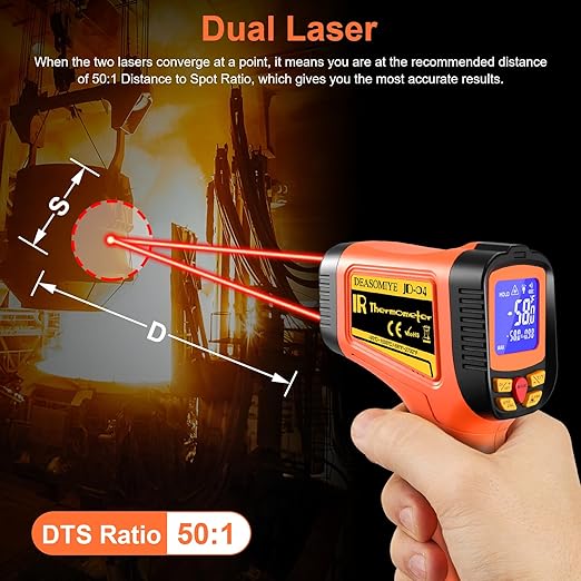 -58°F to 2732°F Digital Infrared Thermometer Gun, 50:1 Distance Ratio Laser Temperature Gun with MAX/MIN/AVG Measure and Alarm, Heat IR Temp Gun for Cooking, Griddle, HVAC, Industrial Forging