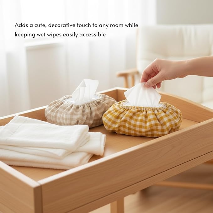 Baby Wipes Cover – Universal Size, One Size Fits All Wipes Packages | Muslin Cotton Tissue Cover for Nursery, Diaper Bag & Changing Table, Station | Gingham & Neutral Patterns (3-Gingham Mint)