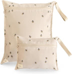 mushie Water Resistant Wet Bags | Large & Small Reusable Storage Bag for Baby Items and Travel | Zippered Pockets with Handle | Machine Washable, Set of 2 (Bees)
