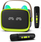 Mgaolo Upgraded Mini Karaoke Machine Toy for Kids, Portable Bluetooth Speaker with 2 Wireless Mics, Emoji & Colorful LED Lights, Home Travel & Party Play Gifts for Boys Girls (Green)