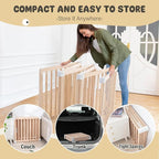 Foldable Wooden Playpen, Large Baby Play Yard with Locking Gate for Babies and Toddler 1-3 Year, Portable Playpen for Activity Center Indoor Outdoor(Wood, 6 Panel)