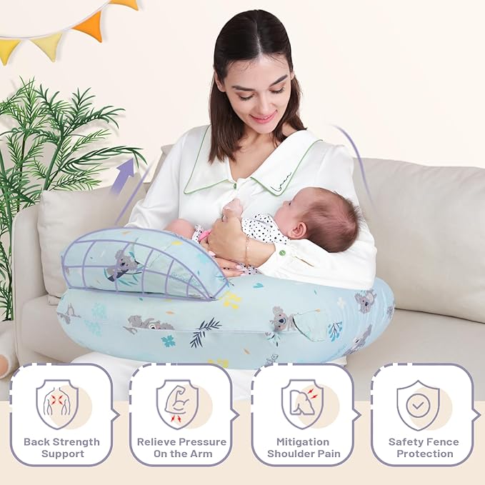 Nursing Pillow for Breastfeeding, Breastfeeding Pillows for More Support for Mom and Baby, with Plus Size Ergonomic Design and Removable Cotton Cover, Blue