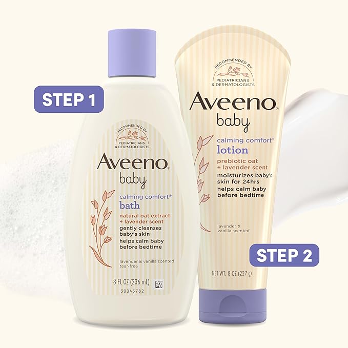 Aveeno Baby Calming Comfort Bath & Wash with Relaxing Lavender & Vanilla Scents & Natural Oat Extract, Hypoallergenic & Tear-Free Formula, Paraben-, Phthalate- & Soap-Free, 8 fl. Oz