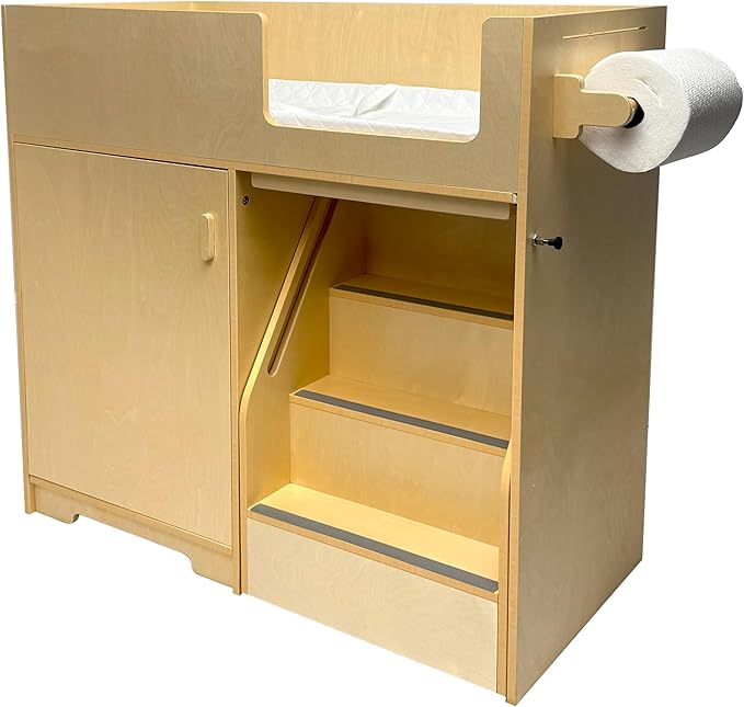 Portable Changing Table Dresser with Stairs on Wheels – Wooden Diaper Changing Station with 2 Storage Shelves, Paper Roller, and Changing Pad - Perfect for Babies and Toddlers